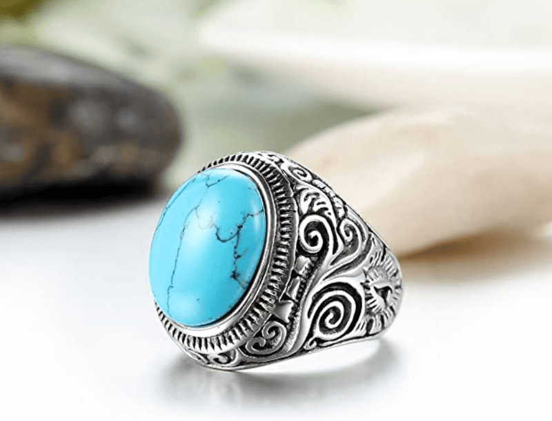 Bague Vintage Pour Homme En Pierre De Turquoise