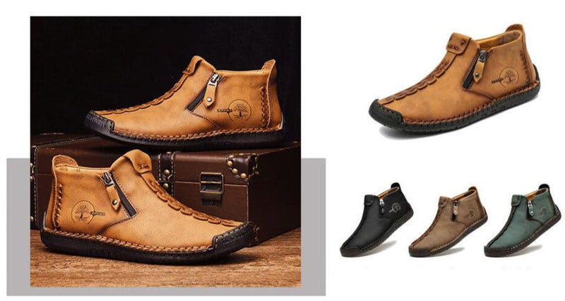 Bottes De Cheville Vintage Cousues À La Main Pour Hommes