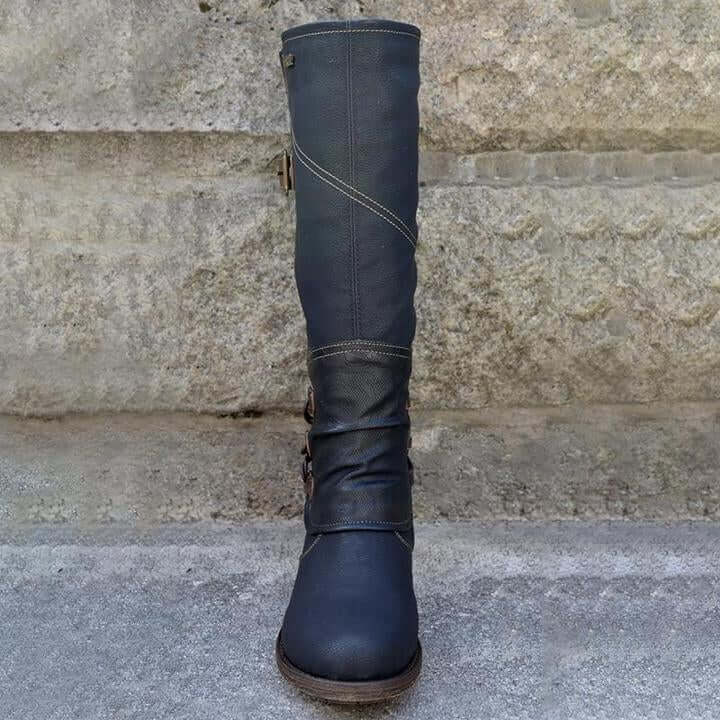 Bottes En Cuir Vintage À Fermeture Éclair Pour Femmes