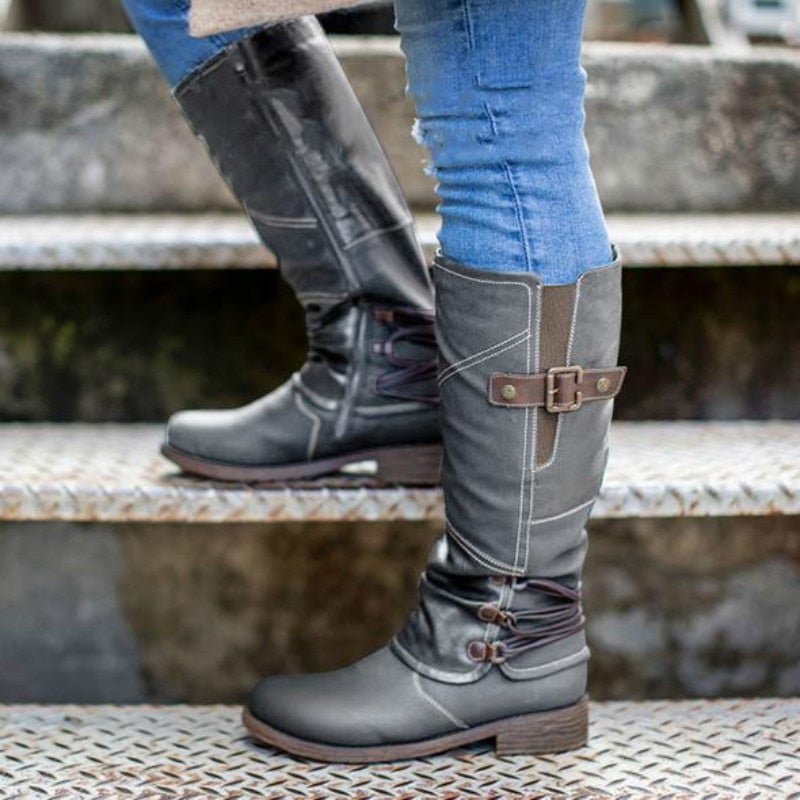 Bottes En Cuir Vintage À Fermeture Éclair Pour Femmes