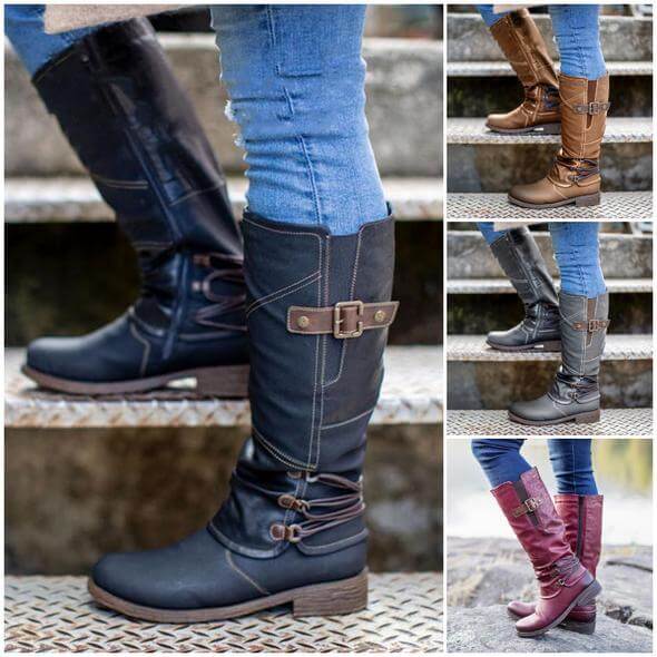 Bottes En Cuir Vintage À Fermeture Éclair Pour Femmes