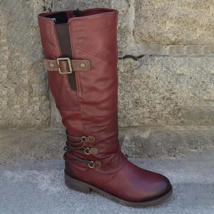 Bottes En Cuir Vintage À Fermeture Éclair Pour Femmes