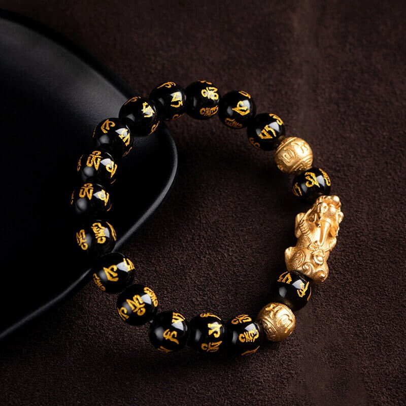 Bracelet Feng Shui En Obisidian Noir