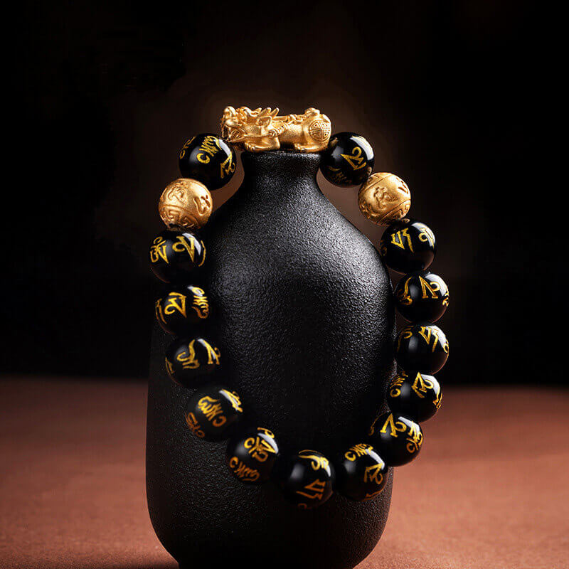 Bracelet Feng Shui En Obisidian Noir