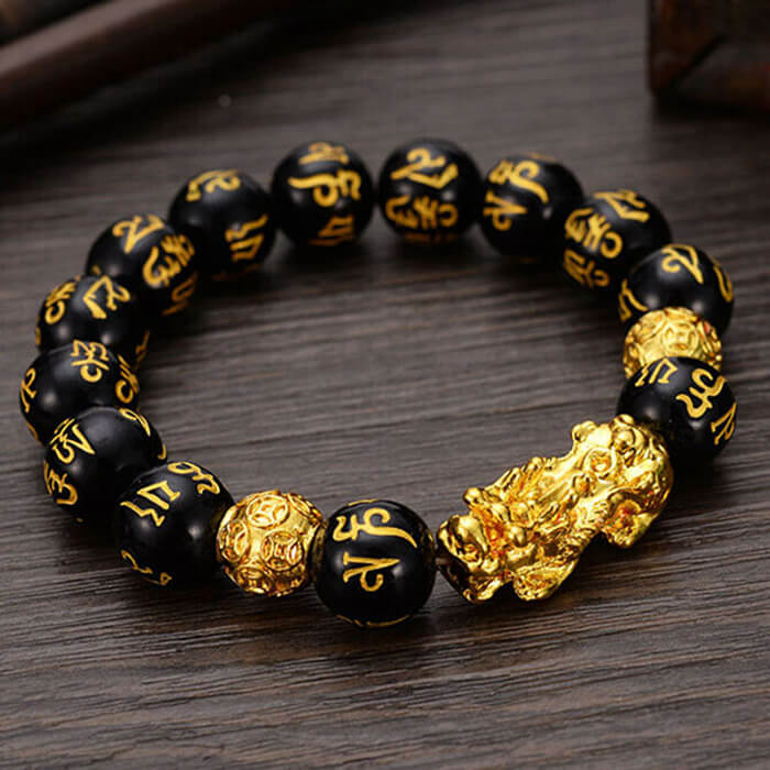 Bracelet Feng Shui En Obisidian Noir