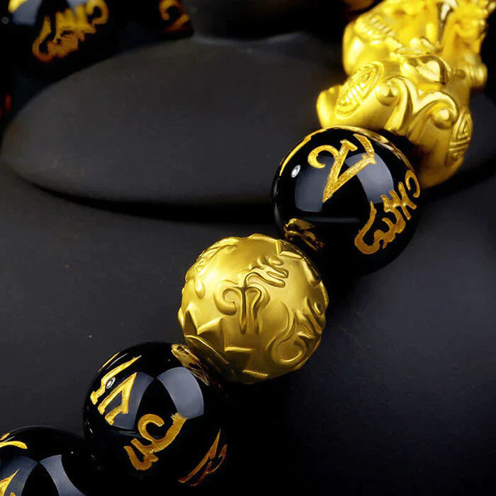Bracelet Feng Shui En Obisidian Noir