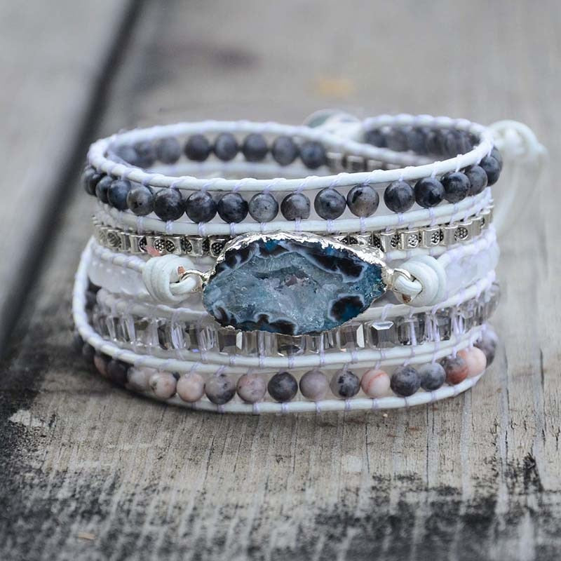 Bracelet Magique Tissé De Labradorite Et De Cristaux Druzy