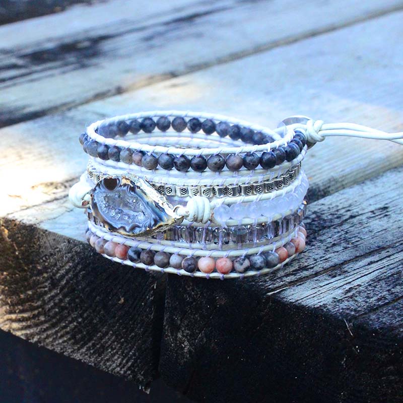 Bracelet Magique Tissé De Labradorite Et De Cristaux Druzy