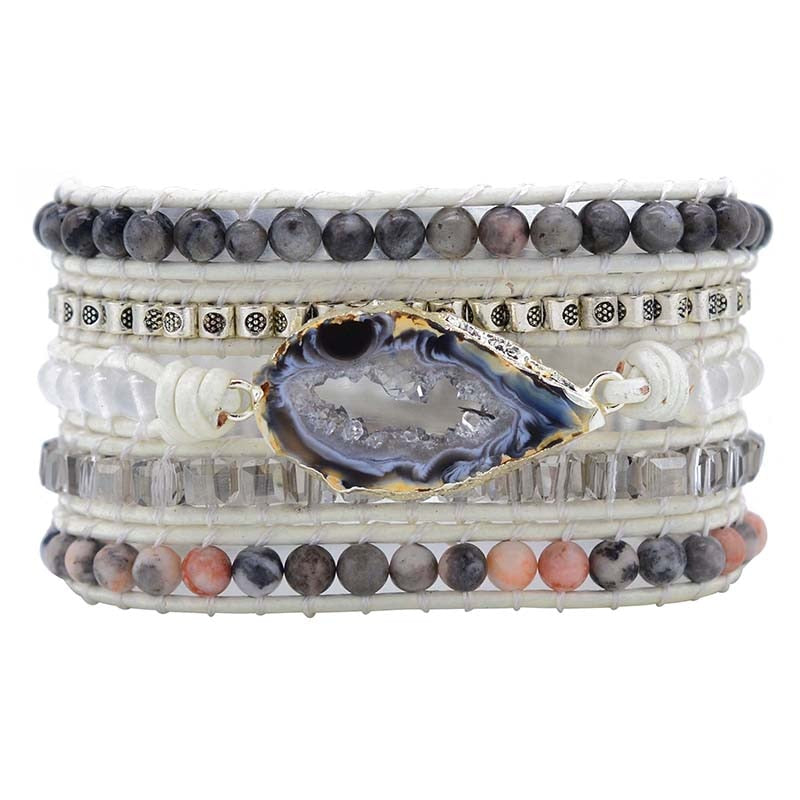 Bracelet Magique Tissé De Labradorite Et De Cristaux Druzy