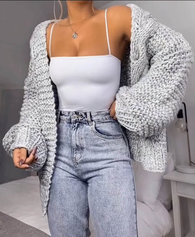 Cardigan En Tricot Épais