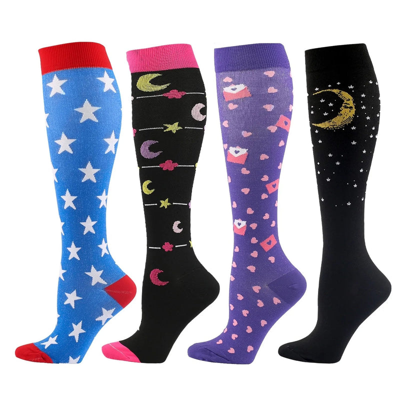 Chaussettes De Compression Longues Et Colorées (4 Paires)