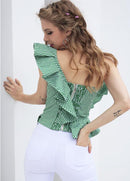 Chemisier Asymétrique À Volants Et À Rayures