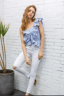 Chemisier Asymétrique À Volants Et À Rayures