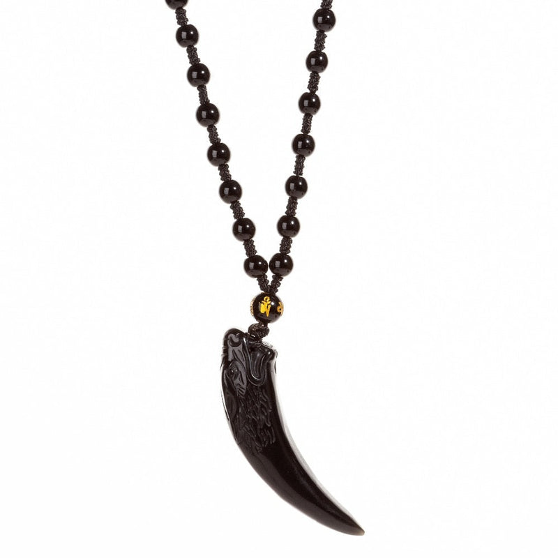 Collier À Pendentif Loup En Obsidienne