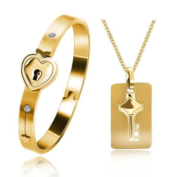 Ensemble : Bracelet + Collier "Vous Êtes La Clé De Mon Cœur"
