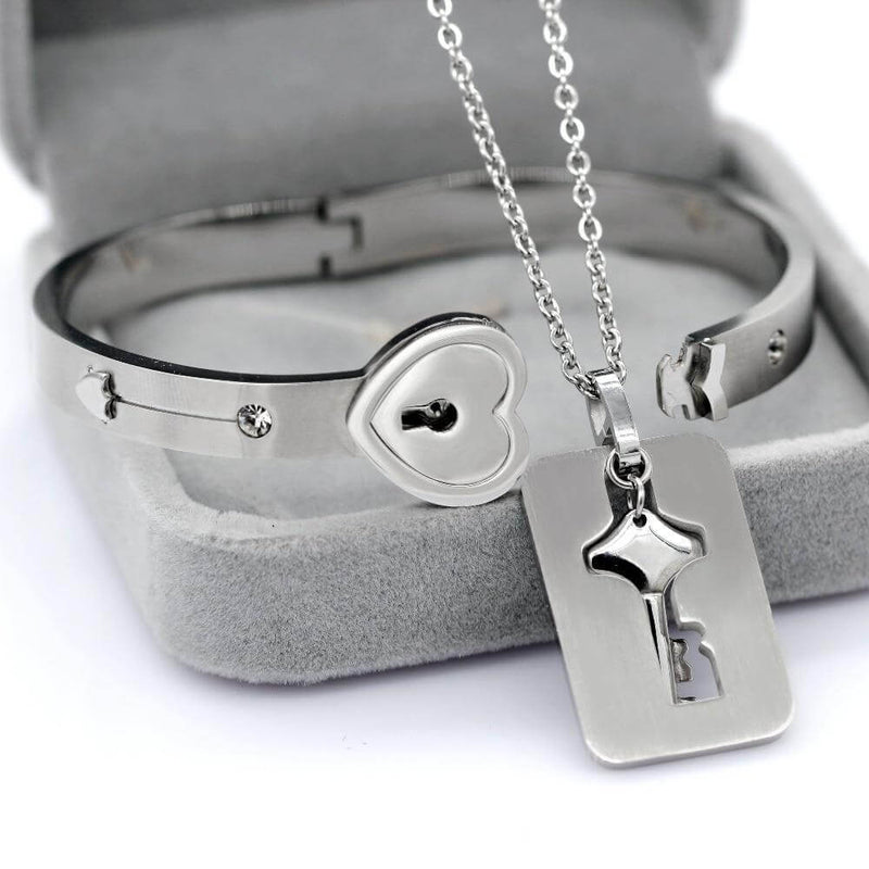 Ensemble : Bracelet + Collier "Vous Êtes La Clé De Mon Cœur"