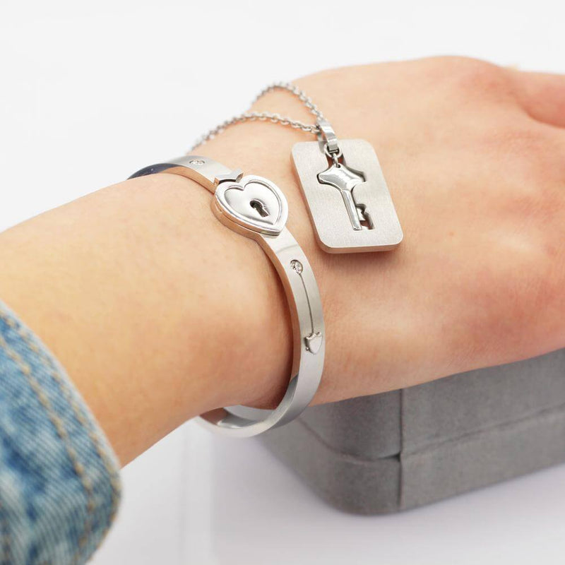 Ensemble : Bracelet + Collier "Vous Êtes La Clé De Mon Cœur"