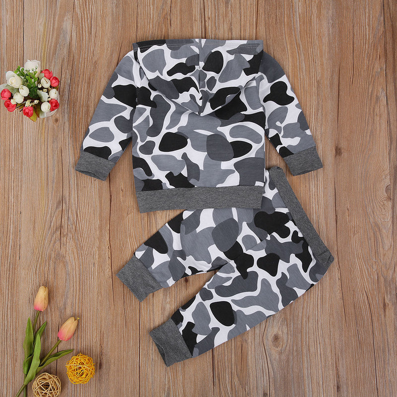 Ensemble Pantalon Et Sweat À Capuche Gris Camouflage