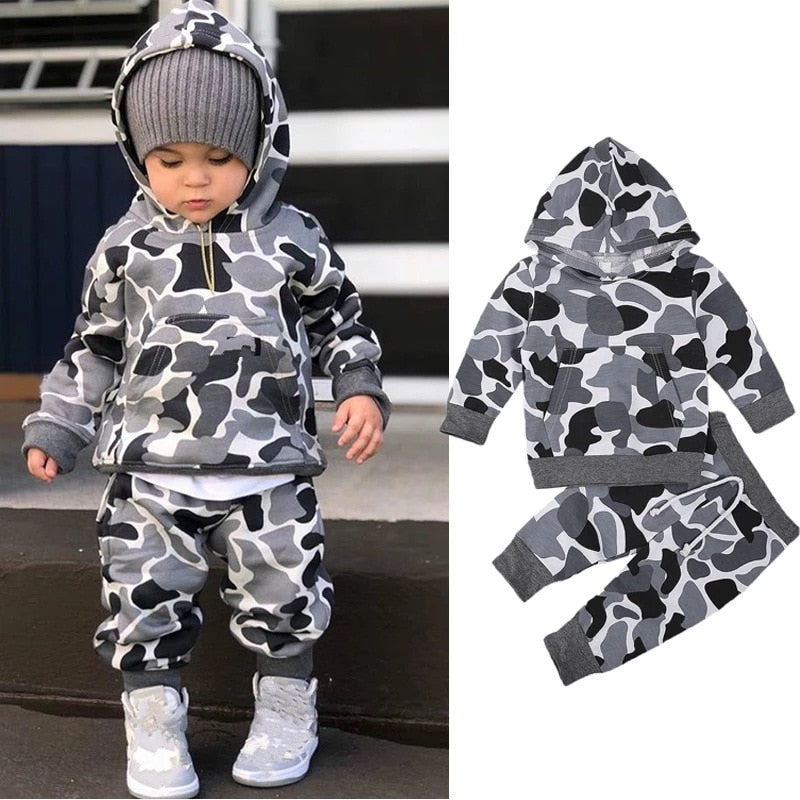 Ensemble Pantalon Et Sweat À Capuche Gris Camouflage