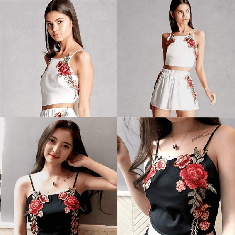 Ensemble Short Et Top Court Brodé De Fleurs