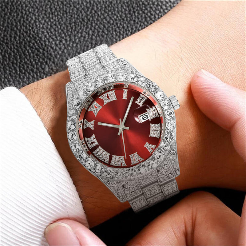 Montre À Chiffres Romains "Fully Iced Out