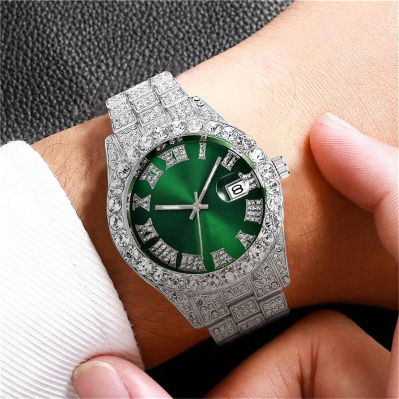 Montre À Chiffres Romains "Fully Iced Out