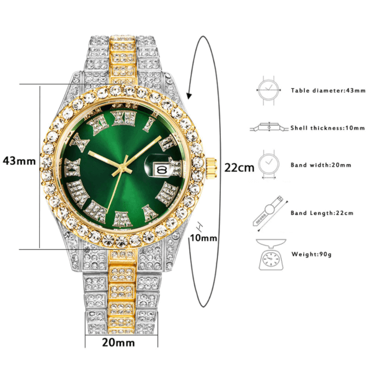 Montre À Chiffres Romains "Fully Iced Out