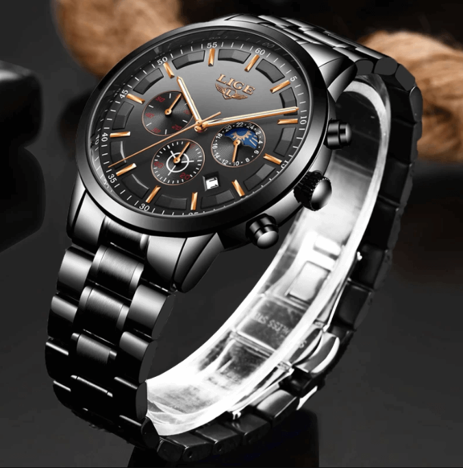 Montre-Bracelet Militaire À Bracelet En Acier Noir