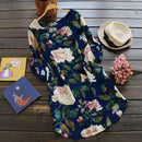 Robe Rétro À Fleurs Et À Manches Longues