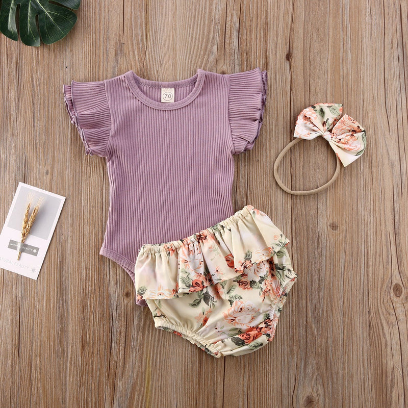 Ruffled Ensemble Short À Fleurs Côtelées