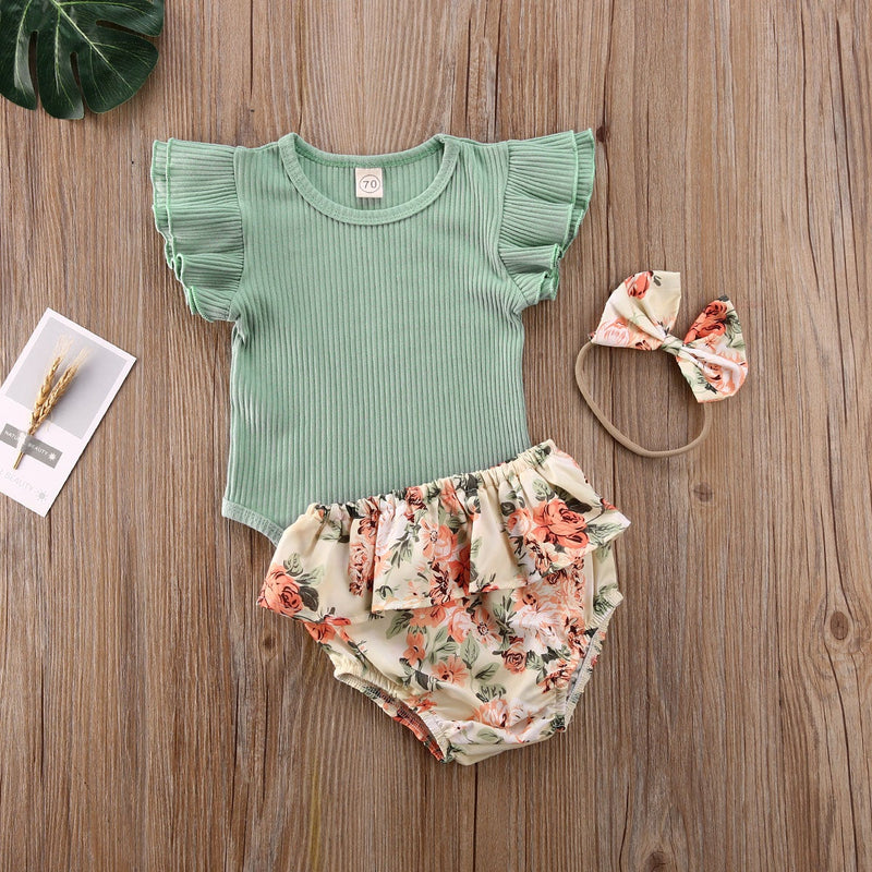 Ruffled Ensemble Short À Fleurs Côtelées