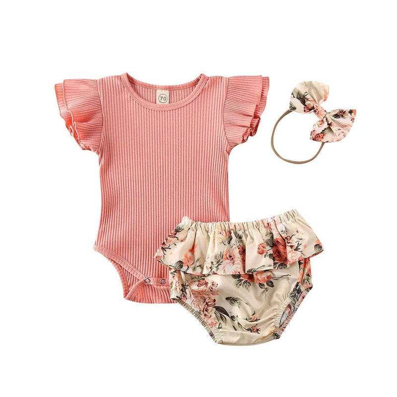 Ruffled Ensemble Short À Fleurs Côtelées