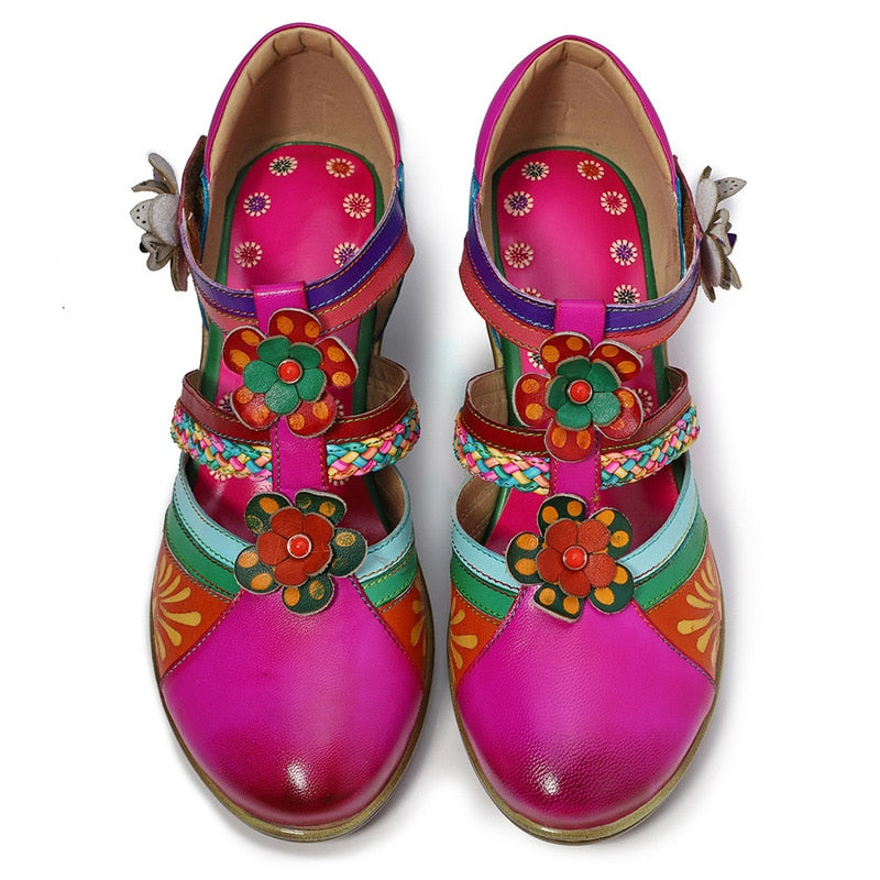 Sandales Rétro Colorées En Cuir