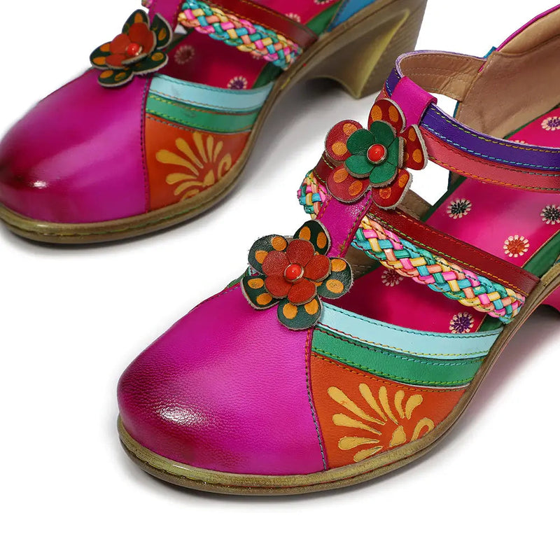 Sandales Rétro Colorées En Cuir