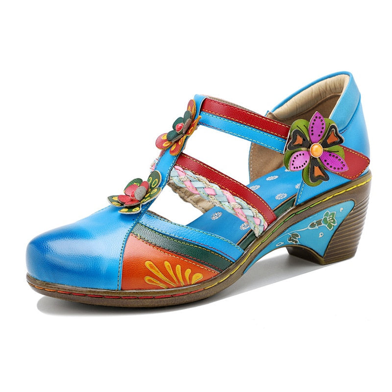 Sandales Rétro Colorées En Cuir