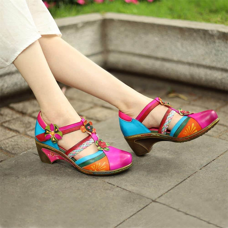 Sandales Rétro Colorées En Cuir