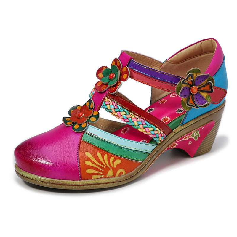 Sandales Rétro Colorées En Cuir