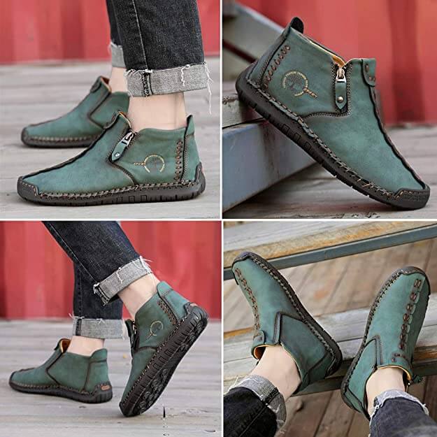 Bottes De Cheville Vintage Cousues À La Main Pour Hommes